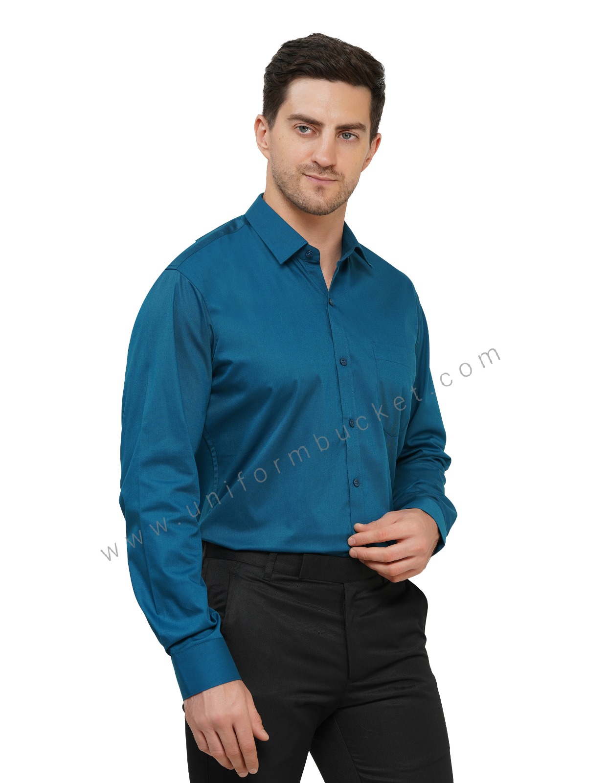 Male Premium Teal Blue Shirt With Pocket thumbnail 6